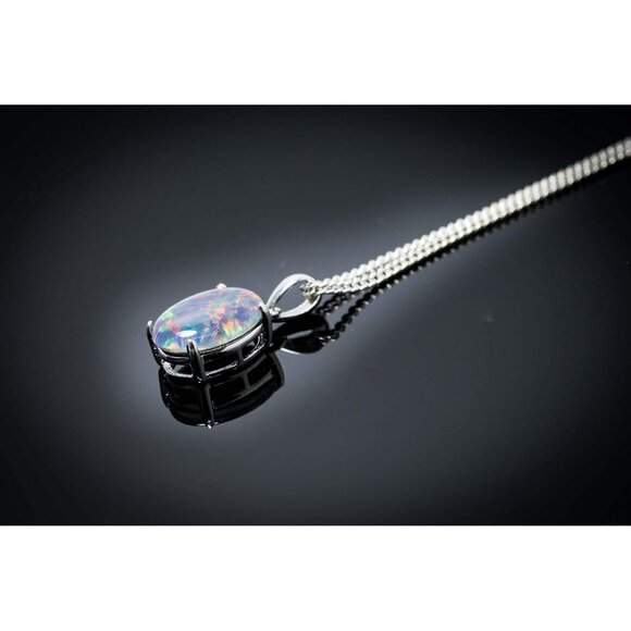 Australian Triplet Opal Necklace Pendant Sterling Silver White Gold Women's Jewe - Picture 4 of 7